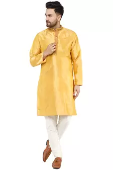 Gold embroidered art silk kurta-pajama
