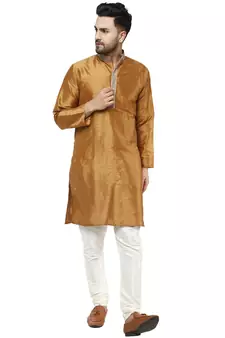 Brown embroidered art silk kurta-pajama