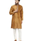 Brown embroidered art silk kurta-pajama