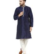 Dark Blue Dupion Silk Plain Kurta Pajama