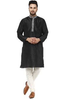 Black embroidered art silk kurta-pajama