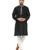 Black embroidered art silk kurta-pajama