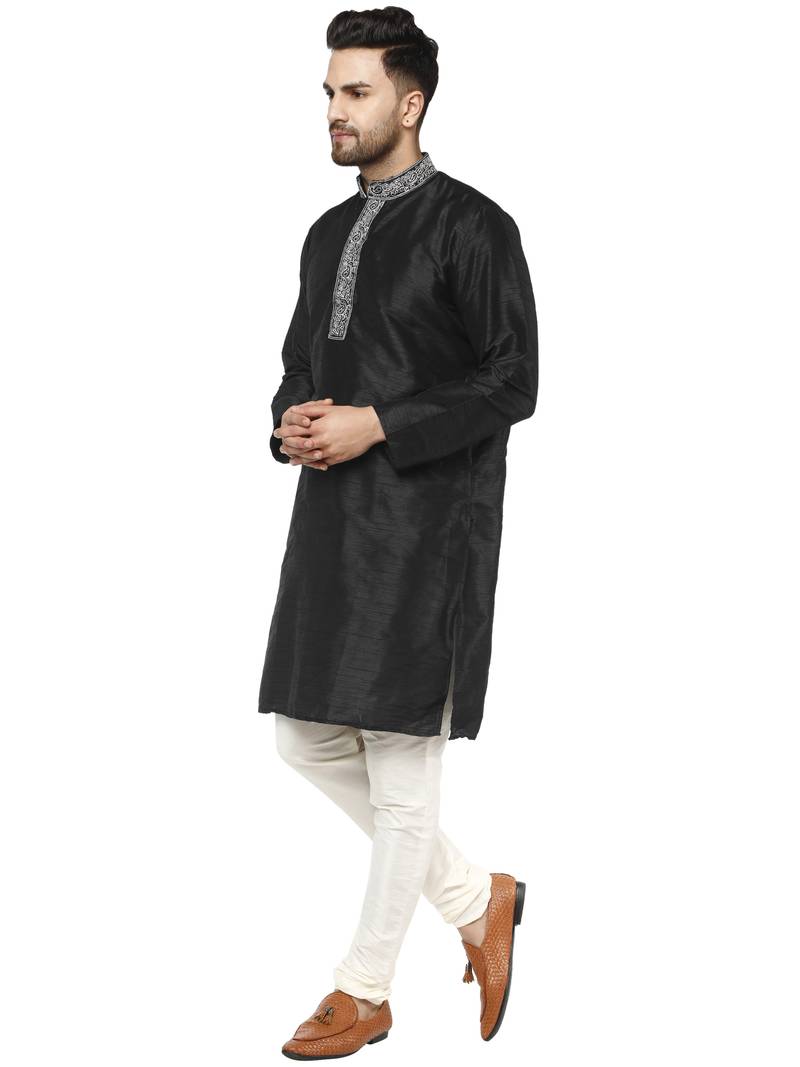 Black embroidered art silk kurta-pajama