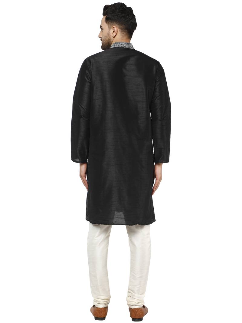 Black embroidered art silk kurta-pajama