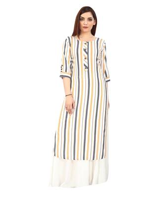 White printed rayon long-kurtis 1