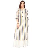 White printed rayon long-kurtis