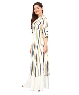 White printed rayon long-kurtis 3