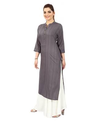 Grey printed rayon long-kurtis 3