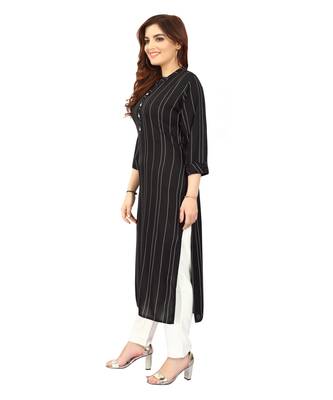 Black printed rayon long-kurtis 3