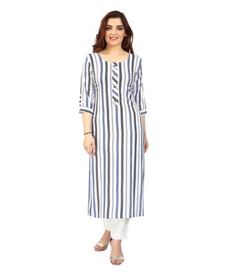 White printed rayon long-kurtis 1