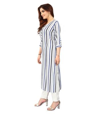 White printed rayon long-kurtis 3