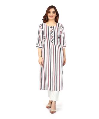 White printed rayon long-kurtis 1