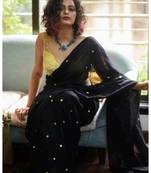 Black Chumki Work Cotton Handloom Saree With BLOUSE PIECE