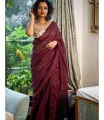 Merron Zari Work Cotton Handloom Saree With BLOUSE PIECE