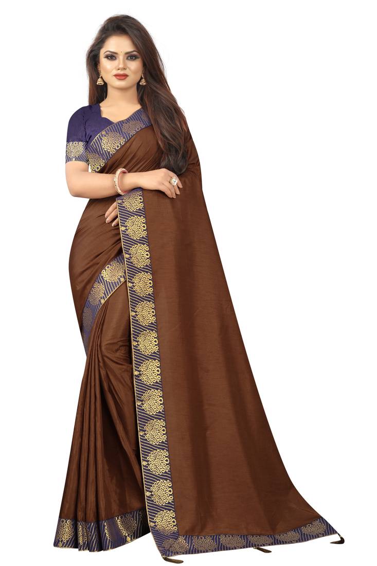 plain saree in chocolate COLORED bitto fashion 3530459