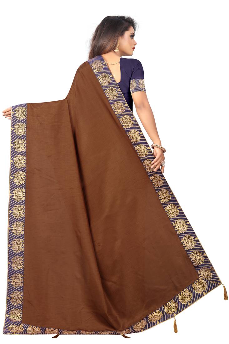 plain saree in chocolate COLORED bitto fashion 3530459