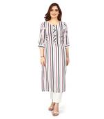 White printed rayon long-kurtis