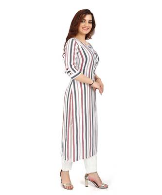 White printed rayon long-kurtis 4