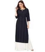 Navy-blue printed rayon long-kurtis