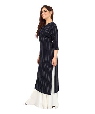 Navy-blue printed rayon long-kurtis 3