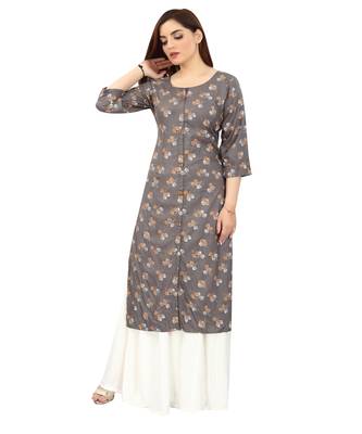 Grey printed rayon long-kurtis 1