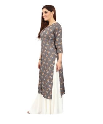 Grey printed rayon long-kurtis 3
