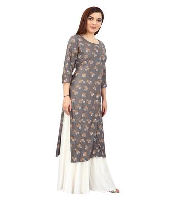 Grey printed rayon long-kurtis 4
