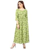 Olive printed rayon long-kurtis