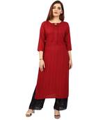 Maroon printed rayon long-kurtis