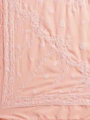 Ada Hand Crafted Peach Faux Georgette Lucknowi Chikankari Indian Women Saree with Blouse - A191789 3
