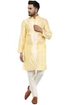 Beige embroidered art silk kurta-pajama
