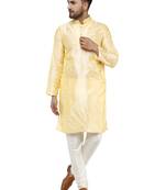Beige embroidered art silk kurta-pajama