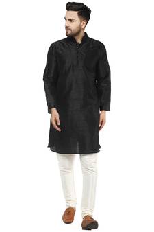 Black embroidered art silk kurta-pajama