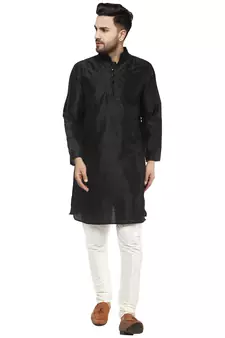 Black embroidered art silk kurta-pajama