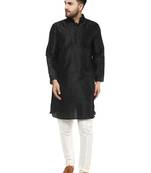 Black embroidered art silk kurta-pajama