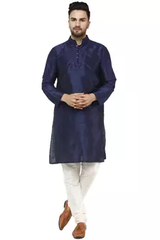 Blue embroidered art silk kurta-pajama