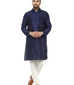 Blue embroidered art silk kurta-pajama