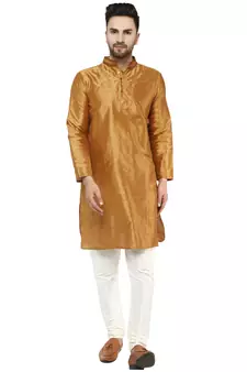 Brown embroidered art silk kurta-pajama