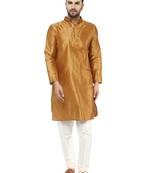 Brown embroidered art silk kurta-pajama