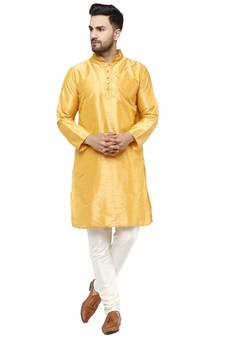 Gold embroidered art silk kurta-pajama