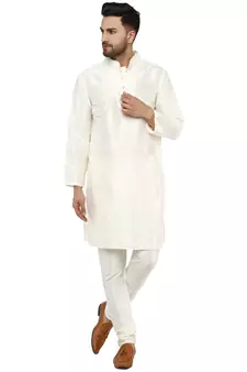 White embroidered art silk kurta-pajama