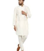 White embroidered art silk kurta-pajama