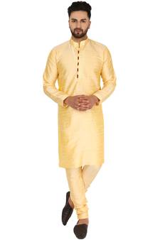 Beige embroidered art silk kurta-pajama