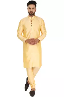 Beige embroidered art silk kurta-pajama