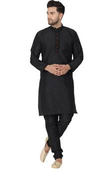 Black embroidered art silk kurta-pajama