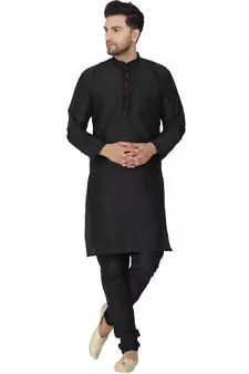Black embroidered art silk kurta-pajama