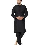 Black embroidered art silk kurta-pajama