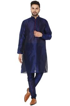 Blue embroidered art silk kurta-pajama