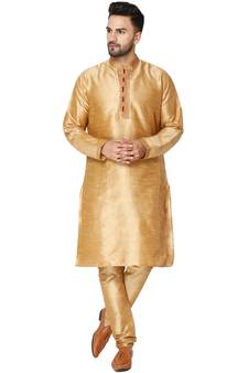 Brown embroidered art silk kurta-pajama