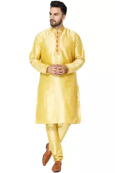Gold embroidered art silk kurta-pajama